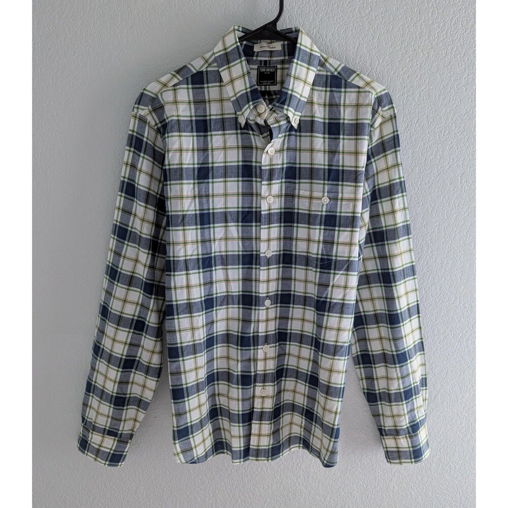 Todd Snyder Madras Check Button Down Long Sleeve Shirt Men's Large Navy Green